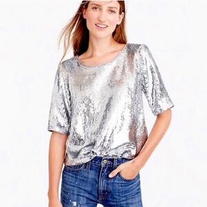 J Crew Silver Sequin with Grosgrain Black Bow Ties Blouse - Size 2